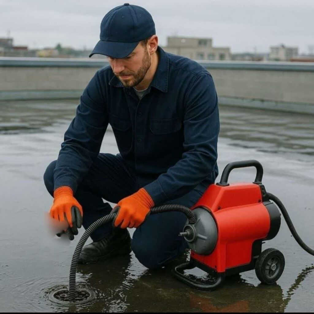 پاکسازی لوله پشت بام با فنر برقی